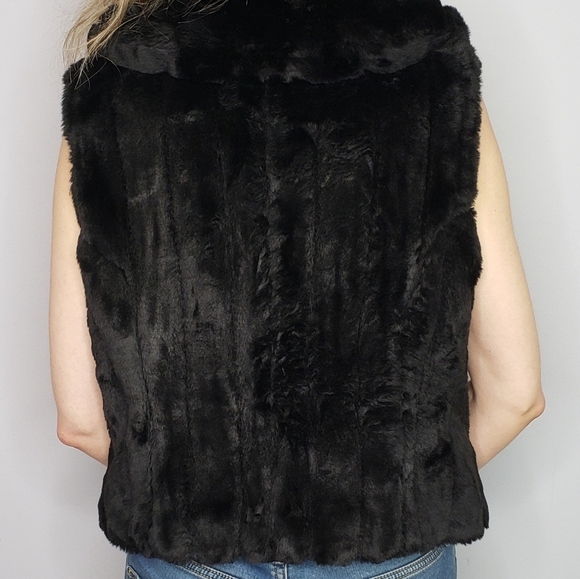 Alfani faux fur vest black ribbed panel collar - Picture 4 of 8